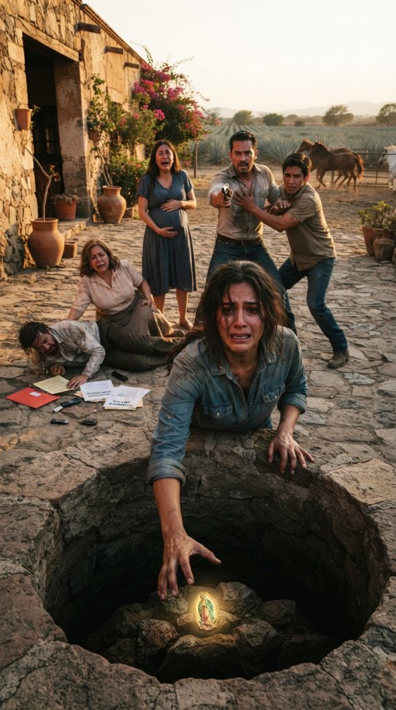 El mensaje quedó brillando sobre la tierra como si fuera otra bala. 1 Woman kneeling beside well 202607032125